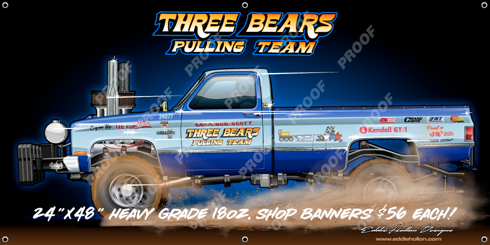 48X24 Shop Banner Three Bears Pulling Team